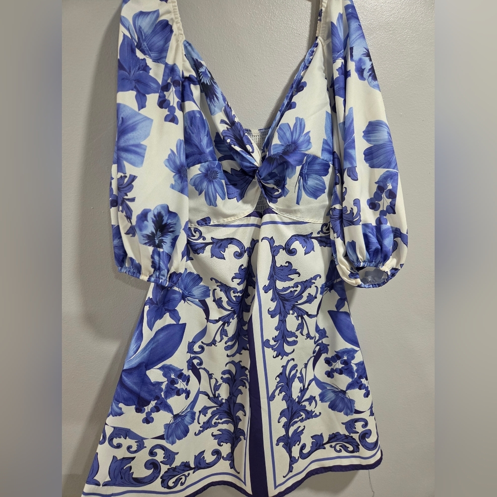 Blue Floral Cutout Mini Dress - Picture 5 of 6
